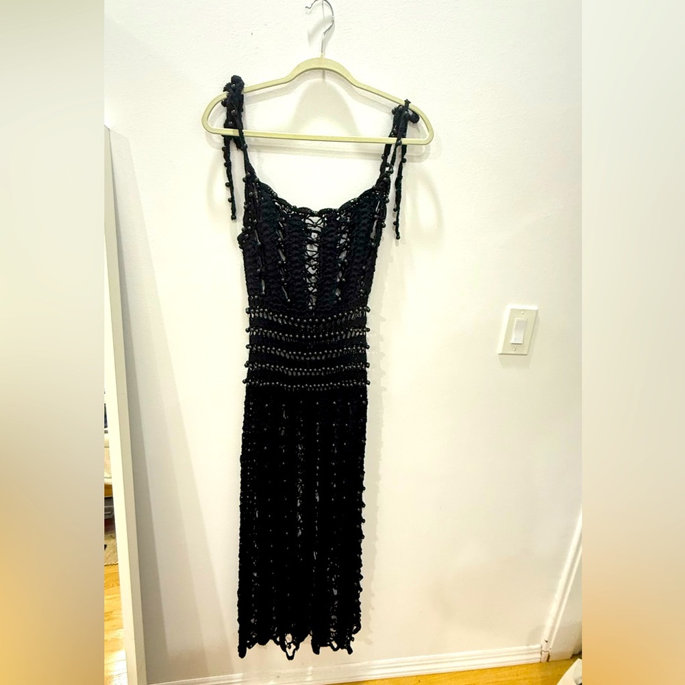 Black Crochet Dress with bead detail